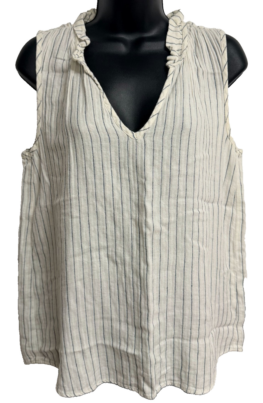 Cloth & Stone Tank Top Womens Medium White Blue Striped V-Neck Sleeveless Blouse